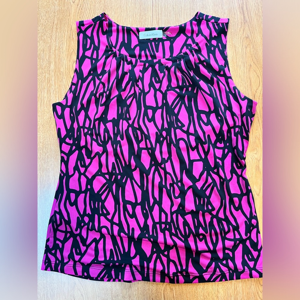 Calvin Klein Pleated Neck Sleeveless Blouse